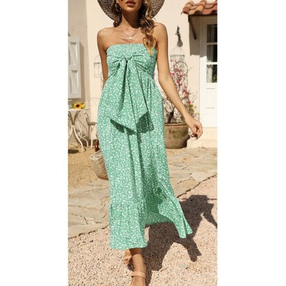 𝅺strapless Off The Shoulder Maxi Dresses Mint Green - Picture 1 of 5